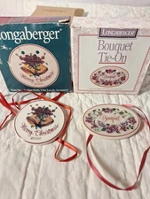 Longaberger 1996 Bouquet Tie On, and a 2000 Merry Christmas Basket Tie OnVintage