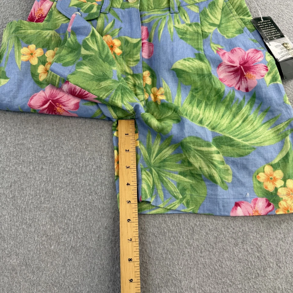 Pantalones Cortos Lauren Ralph Lauren Para Mujer 2P Azul Floral Lino Tiro Alto Bolsillo Tropical Foto 3 de 4