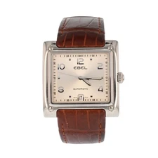 Ebel Carree Square 39mm Silver Dial Automatic Leather Strap Men's Wristwatch 