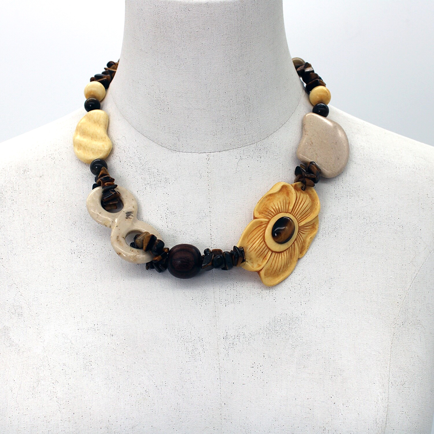 Unique Artisan Crafted Statement Necklace Tiger's… - image 1