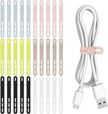 30PCS Silicone Cable Ties Reusable Adjustable Cord Straps 6 Colors
