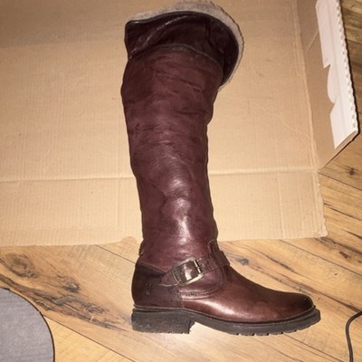 Frye Brown Over the Knee Riding Boot Buckle Accent Leather Upper