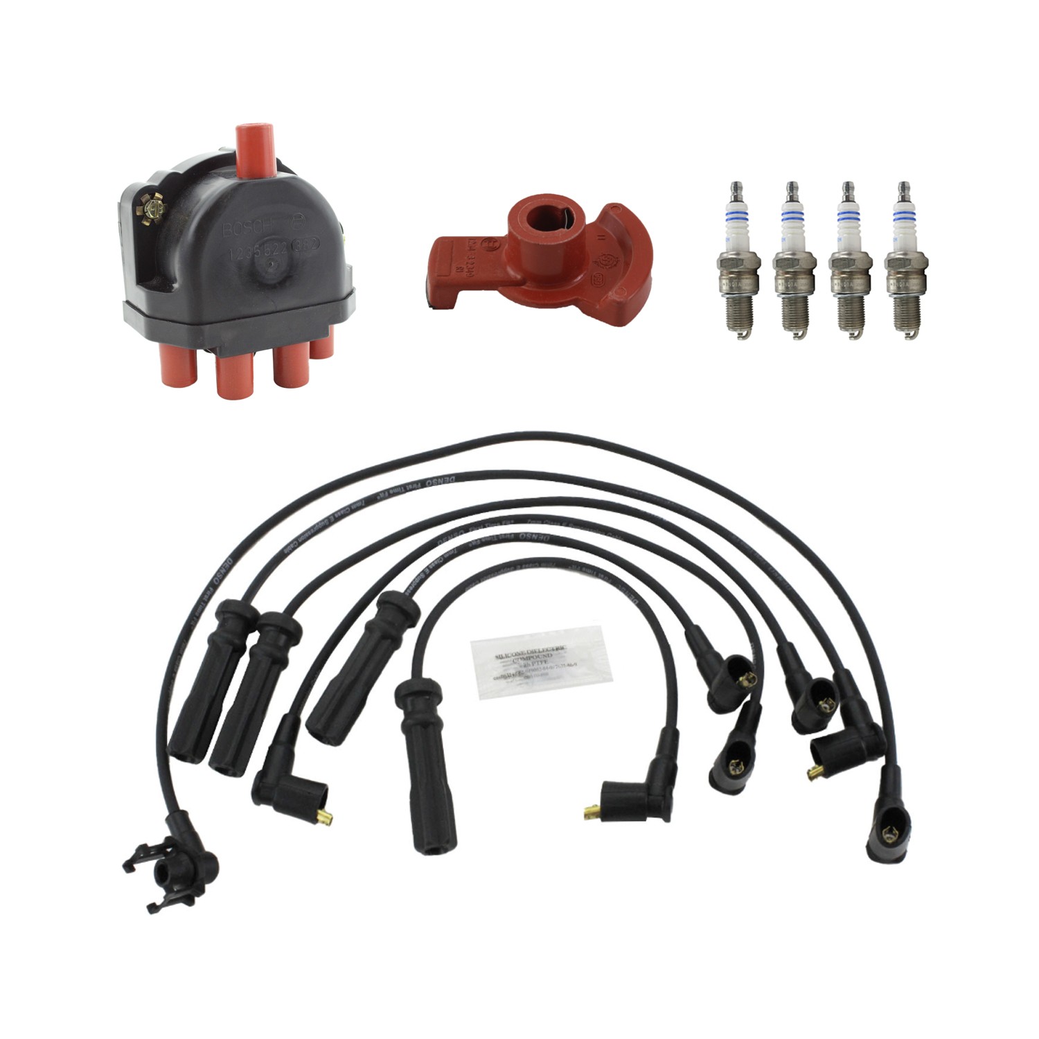 Bosch Distributor Cap Rotor 4 Spark Plugs Denso Wires Kit for Volvo 740 940 L4 8