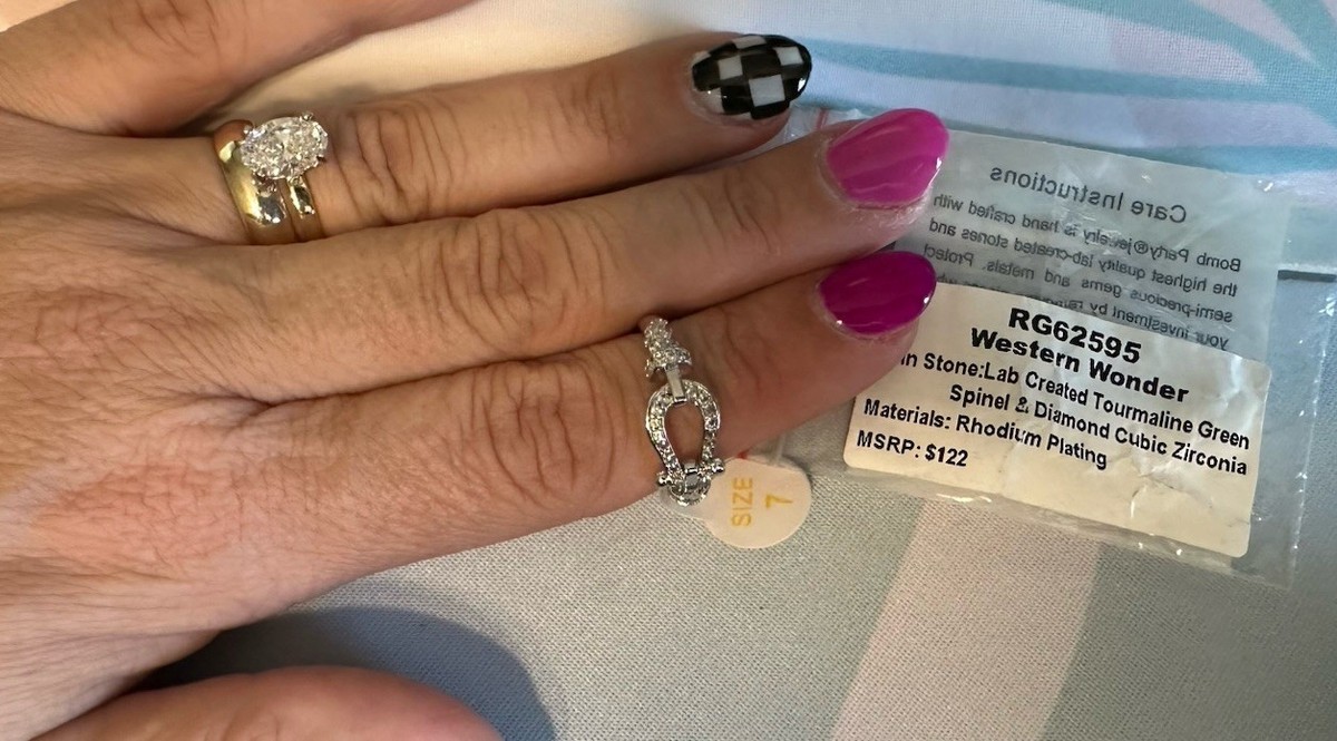 Western Wonder Rg62595 Size 7 Green Spinel & CZ On Rhodium
