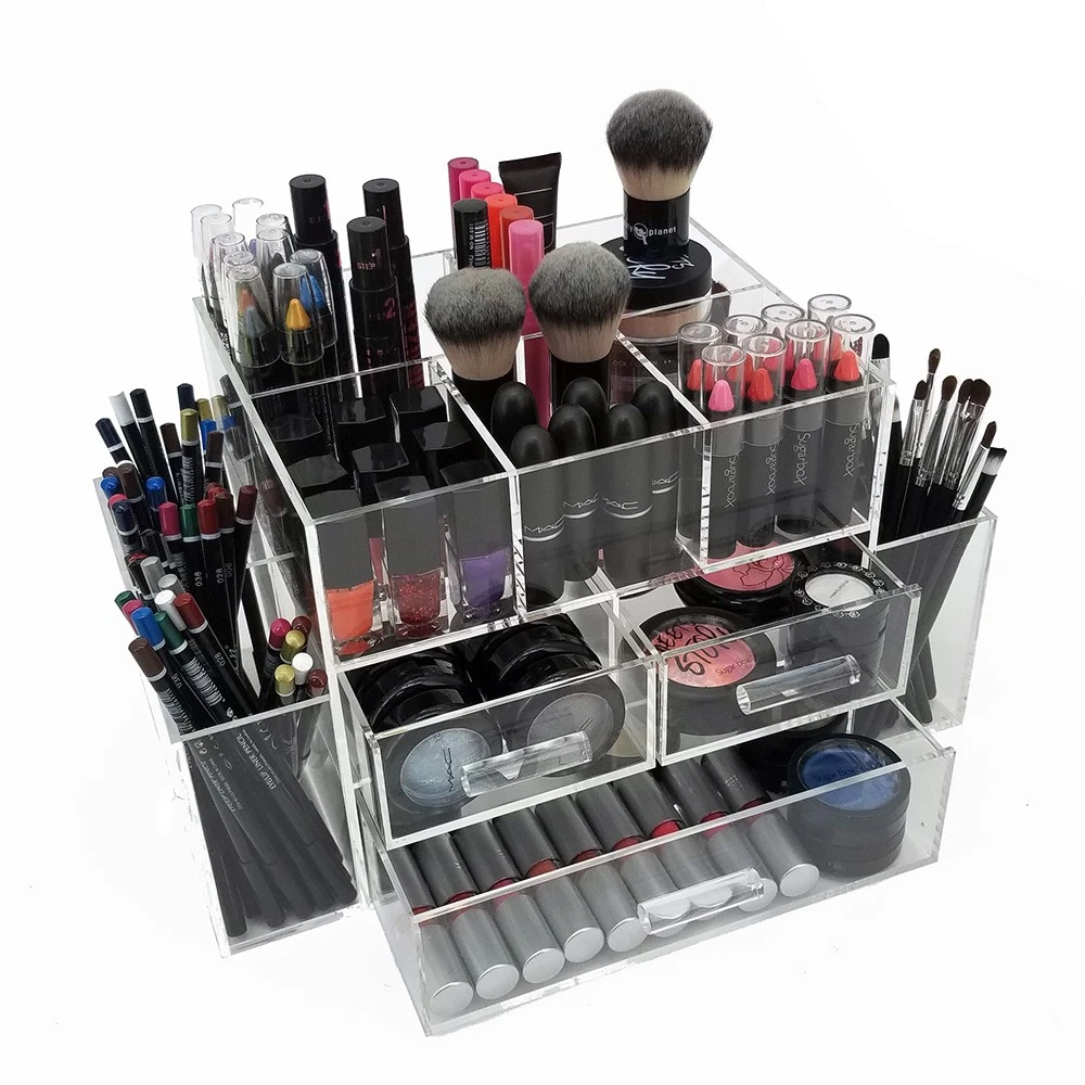 Handmade Acrylic Makeup Organizer Clear Cosmetic Storage Box Vanity 3 Drawers