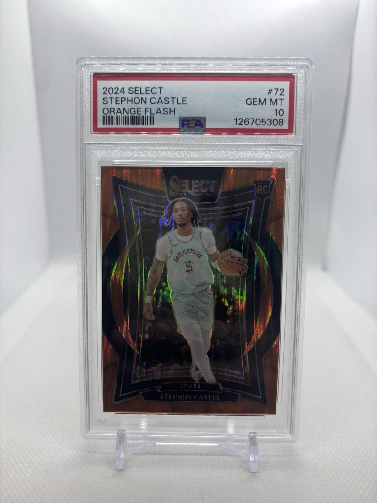 Stephon Castle PSA 10 Orange Flash Rookie 2024 Select Basketball - Spurs #72
