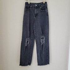 Wild Fable Women's Highest Rise Baggy Jeans Distressed Black Wash Size 6/28R