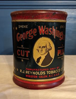 george washington cut plug tobacco tin Antique George Washington Cut Plug Tin Tobacco Cigarette Collectible Smoke  Chew