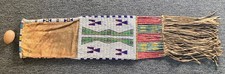 Antique SIOUX LARGE BEADED PIPE BAG w QUILLED SECTION & FRINGES, c. 1880-90s