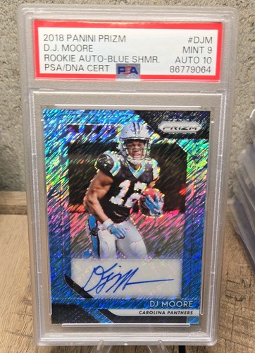 2018 Panini Prizm D.J. Moore Rookie Auto Blue Shimmer 1/25 bookend PSA 9 Auto 10