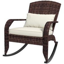 PE Rattan Wicker Adirondack Rocking Chair with Cushion Cream White/Brown