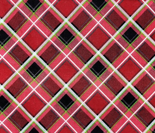 Red Green Diagonal Plaid Check Christmas XMAS JoAnn Cotton Fabric 1 1/2 yard - Picture 2 of 6