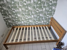 Sturdy Single Natural Wooden Bed Frame With Wooden Slats Hardly Used