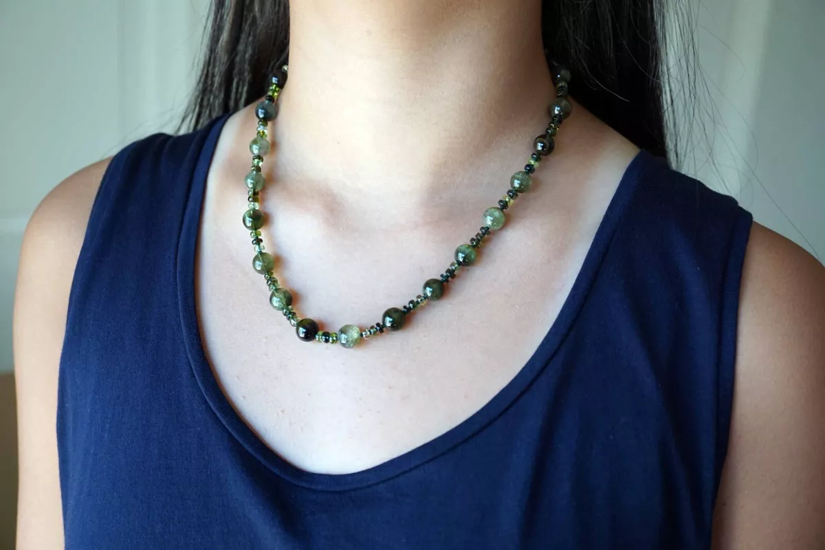 Natural Green Tourmaline Beaded Necklace Knotted Tourmaline