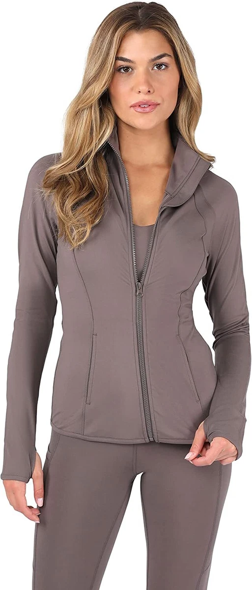 Yogalicious Activewear Grey Hooded Fleece Pullover Top Jacket MEDIUM