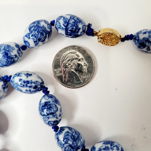 Vtg Hand Knotted Chinese Porcelain Bead Necklace Asian Blue/White Beads 23” - Picture 4 of 10