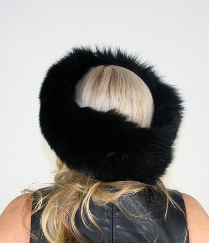 New Black Fox Fur Headband Efurs4less - Picture 3 of 5