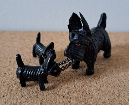Vintage Miniature Dog Figures - Mum with Puppies - Plastic - Made in Japan