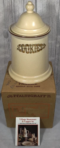 Vintage Pfaltzgraff Village Pattern Cookie Jar Canister ~ With Box and Catalog