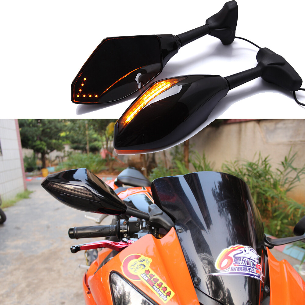 モーション Black Motorcycle LED Turn Signal Side Mirrors For Yamaha YZF R6 R1