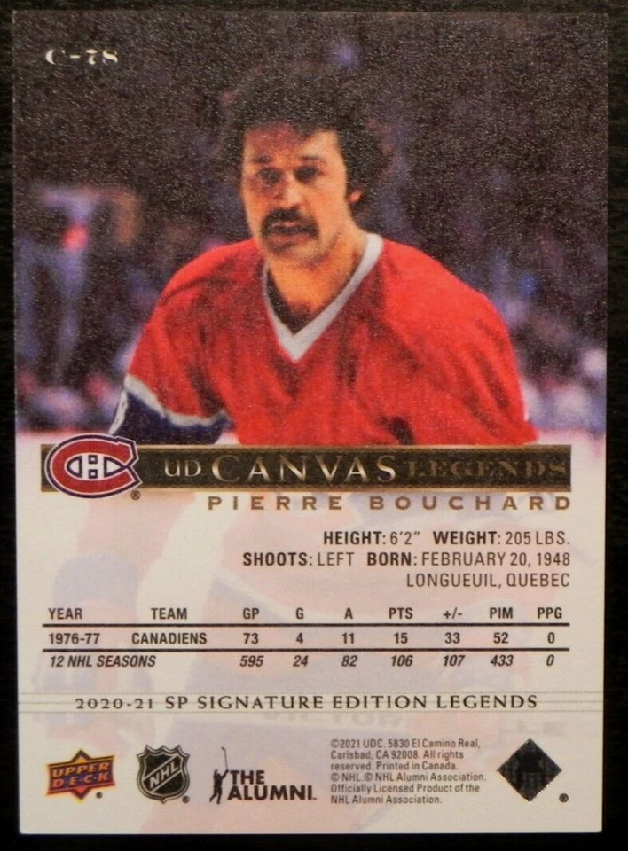 2020-21 20/21 SP Signatures Edition Legends Canvas C-78 Pierre Bouchard Canadien - Image 2 of 2