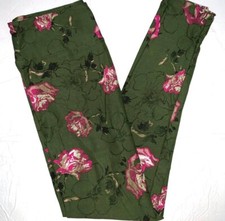 OS LuLaRoe Leggings  OLIVE GREEN FLORAL PATTERN  Sizes 2-10, ONE SIZE; flowers