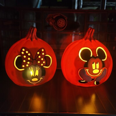 Halloween Disney Mickey Minnie Mouse Jack O Lantern Pumpkin Lighted Battery 6 