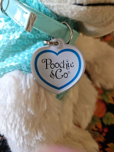 Poochie & Co. Dog Purse, White With Teal Glitter & Heart Coat,Teal Bows Zipper - Picture 11 of 11