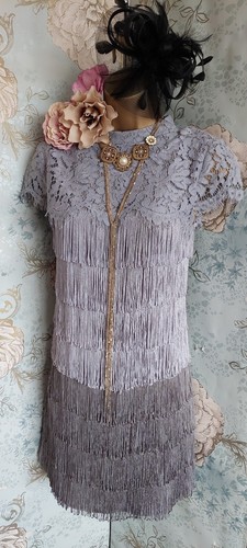 New Oasis Grey Ombre Lace Fringed 20s Gatsby Occasion Party Evening Dress 6 8 10 - Picture 3 of 12