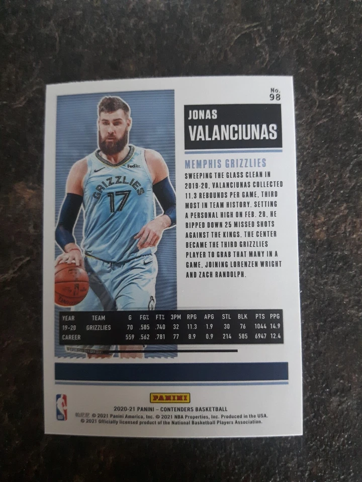 2020-21 Panini Contenders Season Ticket Jonas Valanciunas Card# 98 - Image 2 of 2