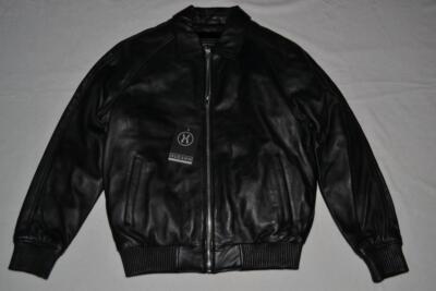 HUDSON OUTERWEAR REAL LEATHER BOMBER JACKET BLACK REMOVABLE LINING MENS  NEW