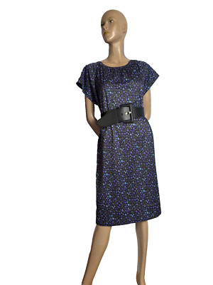Twiggy Kleid Sommerkleid schwarz lila mille fleur Jersey 60er vintage 42 44