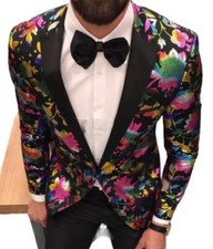 Designer Tuxedo Floral Pattern Suit Jacket Flowers Designer Fitted Slim
