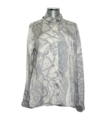 ROBERTO CAVALLI CLASS Damen Bluse Langarm Grau Weiß Tier Print NEU ETIKETT!