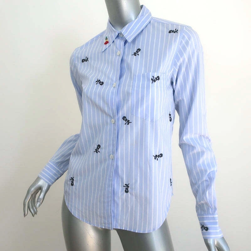 Sonia by Sonia Rykiel Floral-Embroidered Shirt Blue/White Striped Cotton Size 34 - Image 4 of 4