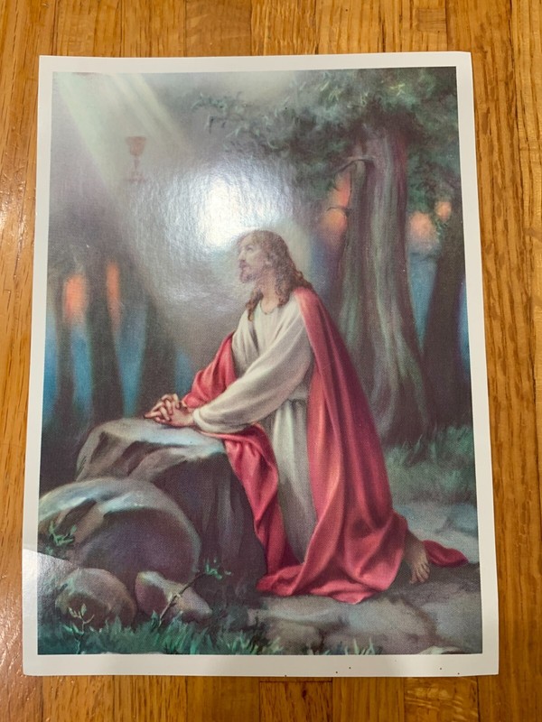 Christ in the Garden Holy Card Christianity Prayer Card 7.75" x 5.5"