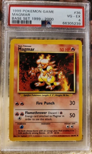 POKEMAN BASIC GAME BASE SET #36 1999 Pokemon MAGMAR  PSA 4 VG-EX