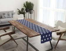 Patriotic America USA Table Runner 13x74 White  Blue Stars Memorial 4th Labor