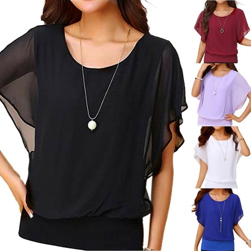 Short Sleeve Batwing Sleeve Chiffon 
