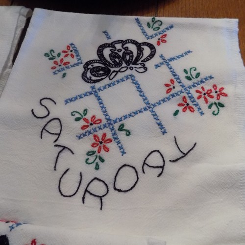 Vintage Embroidered 7 Days of the Week Kitchen Towels Hand Stitched Butterflies - Picture 7 of 9