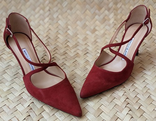 MANOLO BLAHNIK Criss-Cross Straps Red Suede Heels Size 36 EU | 3 UK | 6 US
