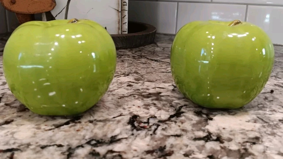 "Lote de 2:3"" Cerámica Esmaltada Verde Brillante Manzana 3D Decoración del Hogar" Foto 2 de 4