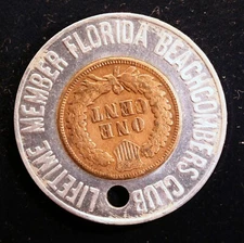 NICE Encased 1906 Indian cent - Lifetime Member Florida Beachcombers Club