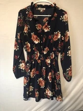 J For Justify Navy Blue Floral Long Sleeve Dress Size Large