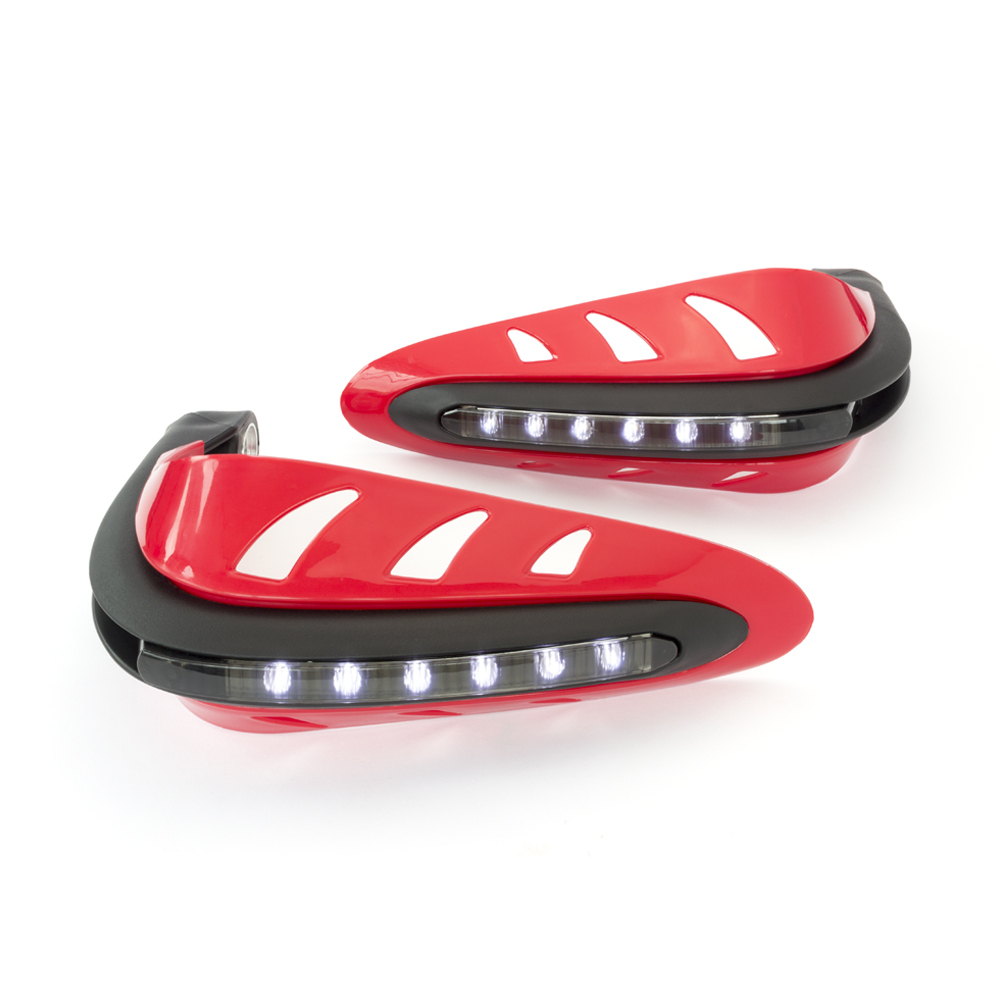 RED Motorcycle Handguards Wind Deflectors Protectors LED Daytime Running Lights