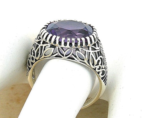 ANTIQUE STYLE 925 STERLING SILVER 6 CT COLOR CHANGING SIM ALEXANDRITE RING 505Z - Picture 2 of 2