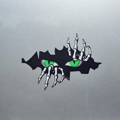 XL Green Evil Eyes Skeleton Pulling Open Vinyl Sticker Decal For Car 345x243mm