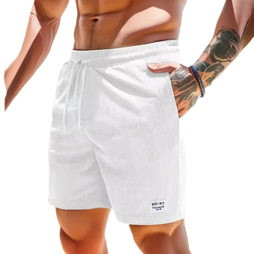 Nuevos Pantalones Cortos Para Hombre Cintura Elástica Informales Gimnasio Hasta la Rodilla Liso Verano Medio Pantalones Foto 2 de 4