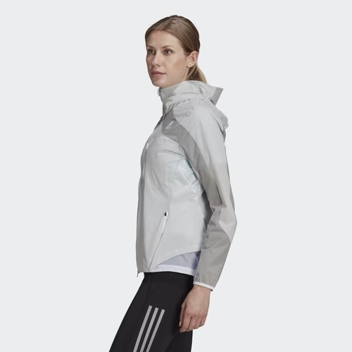 Size S- ADIDAS WOMEN'S ADIZERO MARATHON RUNNING JACKET, WHITE/GREY. - Picture 2 of 7