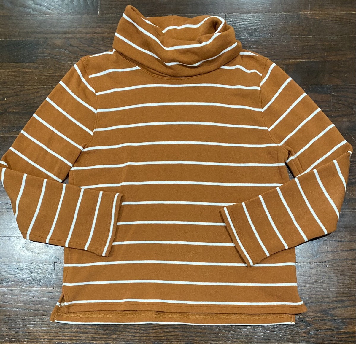 Crew Striped Cowl Neck Sweater Womens Size M Burnt Orange Stretch  Relaxed Fit